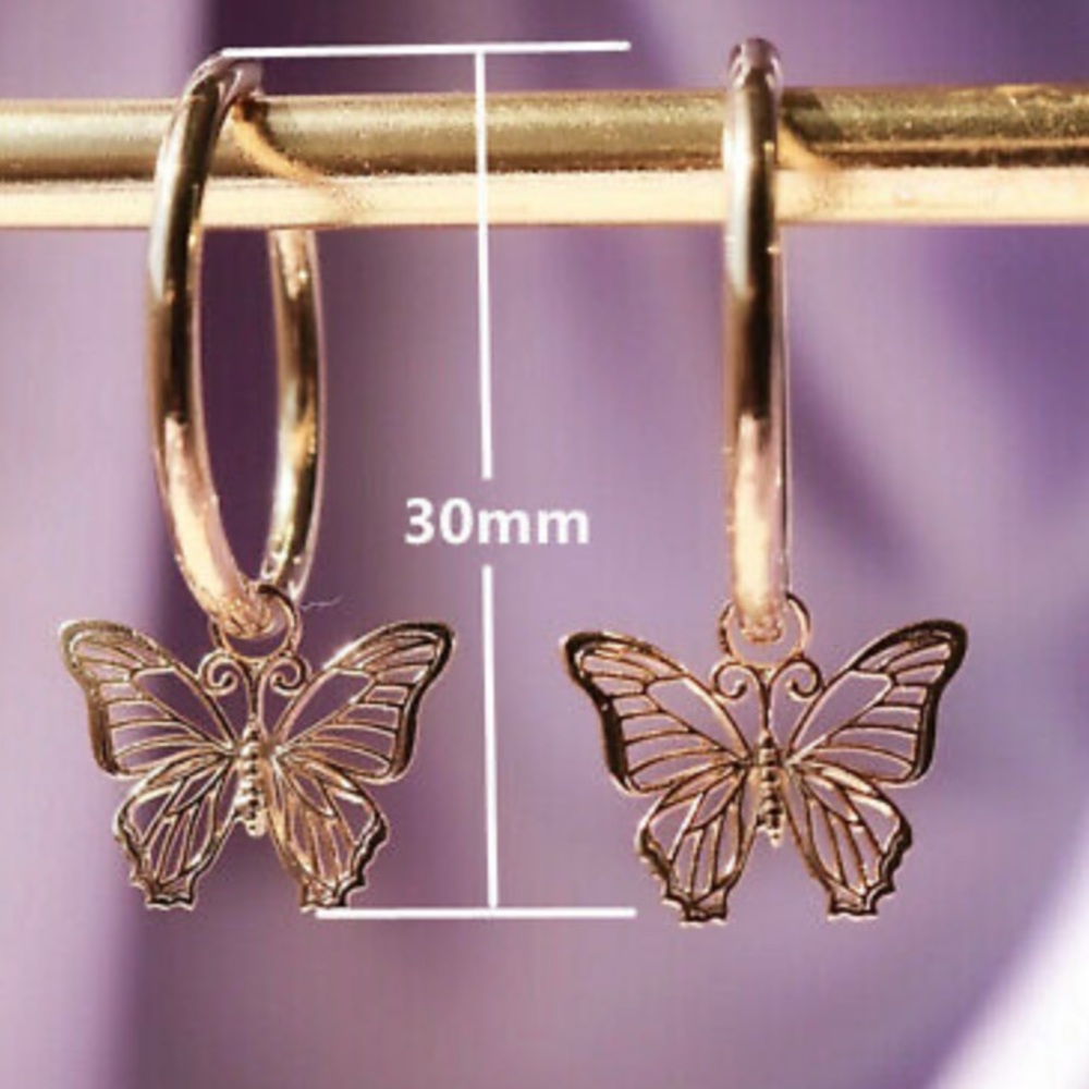 New 14k Rose Gold Plated Butterflies Earrings - Picture 2 of 4